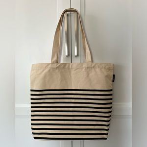 J Crew tote bag. Ivory & navy stripe. New w/ tags. 15.5” H x 17” W. 10” handle